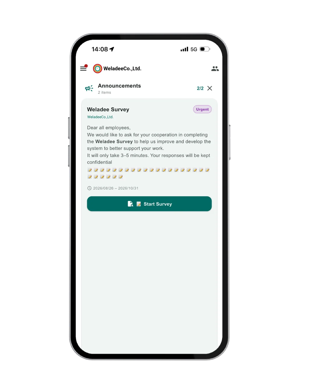 Employees see the announcement in the app
